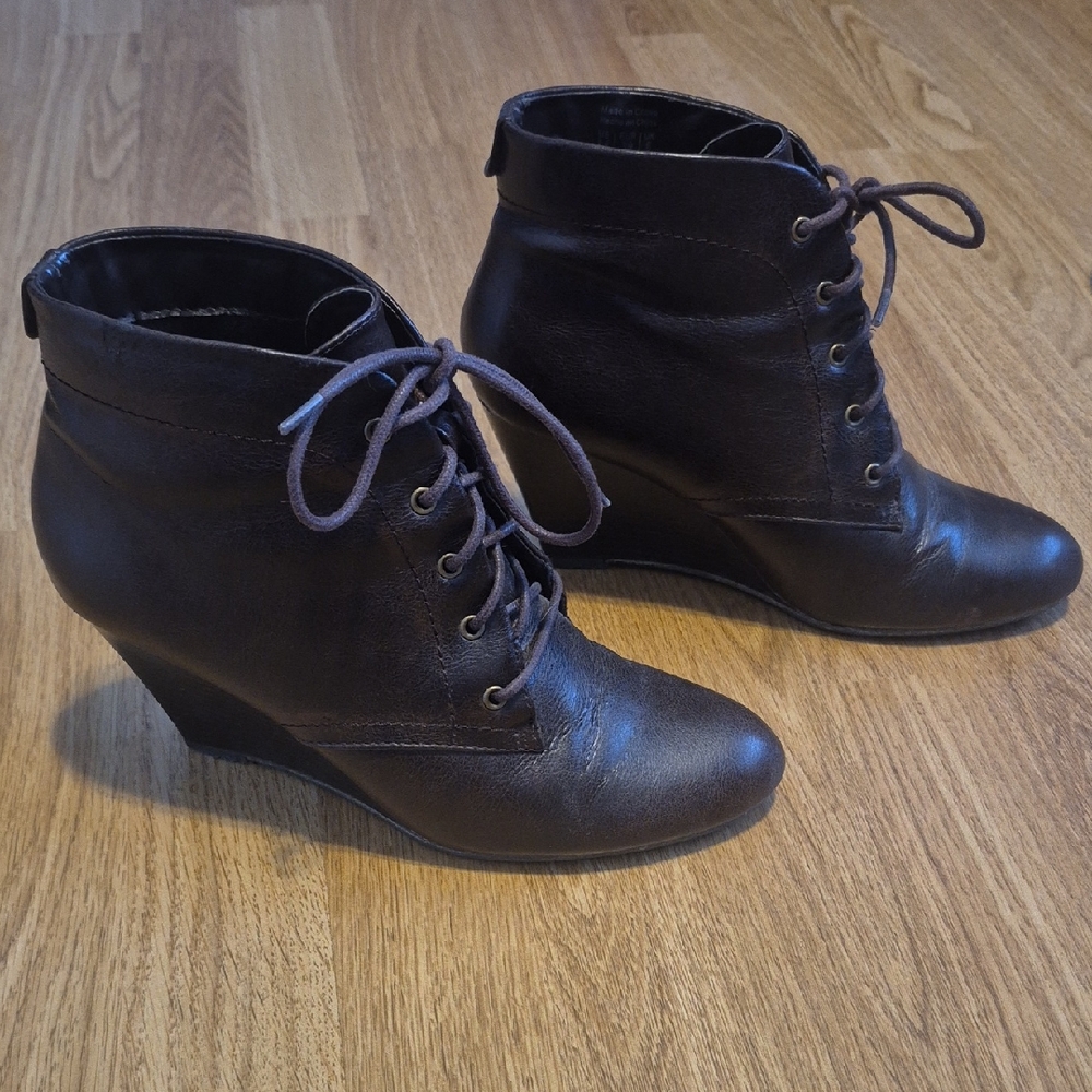 Call It Spring Dark Brown Lace-Up Wedge Boots